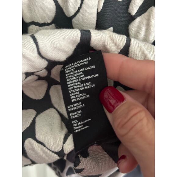 Cos Women's Cream Black Pebble Pattern Gathered Jacquard A-line Dress Size 12 - Picture 8 of 10